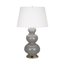 Load image into Gallery viewer, Triple Gourd Table Lamp in Antique Brass/Smoky Taupe.