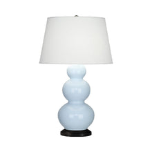 Load image into Gallery viewer, Triple Gourd Table Lamp in Deep Patina Bronze/Baby Blue.