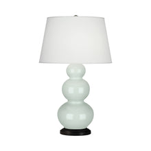 Load image into Gallery viewer, Triple Gourd Table Lamp in Deep Patina Bronze/Celadon.