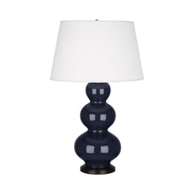 Load image into Gallery viewer, Triple Gourd Table Lamp in Deep Patina Bronze/Midnight Blue.