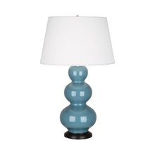 Load image into Gallery viewer, Triple Gourd Table Lamp in Deep Patina Bronze/Steel Blue.