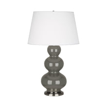 Load image into Gallery viewer, Triple Gourd Table Lamp in Antique Silver/Ash.