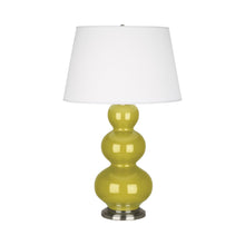 Load image into Gallery viewer, Triple Gourd Table Lamp in Antique Silver/Citron.
