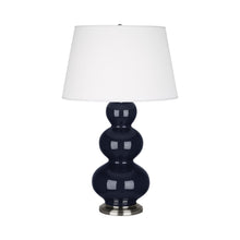 Load image into Gallery viewer, Triple Gourd Table Lamp in Antique Silver/Midnight Blue.