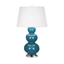 Load image into Gallery viewer, Triple Gourd Table Lamp in Antique Silver/Peacock.