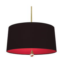 Load image into Gallery viewer, Williamsburg Custis Pendant Light in Modern Brass/Blacksmith Black/Richmond Red Lining.