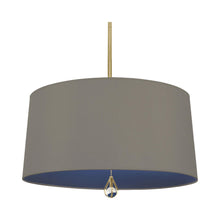 Load image into Gallery viewer, Williamsburg Custis Pendant Light in Modern Brass/Carter Gray/Ink Blue Lining.