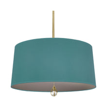 Load image into Gallery viewer, Williamsburg Custis Pendant Light in Modern Brass/Mayo Teal/Carter Gray Lining.