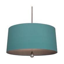 Load image into Gallery viewer, Williamsburg Custis Pendant Light in Polished Nickel/Mayo Teal/Carter Gray Lining.