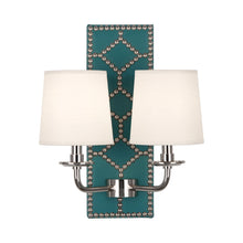 Load image into Gallery viewer, Williamsburg Lightfoot Wall Light in Mayo Teal/Polished Nickel.