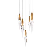 Load image into Gallery viewer, Kindjal LED Multi Light Pendant Light in Aged Brass (5-Light).