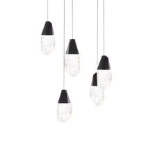 Load image into Gallery viewer, Martini LED Multi Light Pendant Light in Black/Heritage Optic Haze Crystal (5-Light).