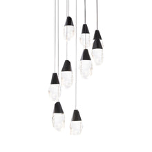 Load image into Gallery viewer, Martini LED Multi Light Pendant Light in Black/Heritage Optic Haze Crystal (9-Light).