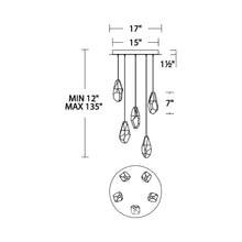 Load image into Gallery viewer, Martini LED Multi Light Pendant Light - line drawing.