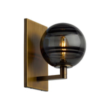 Load image into Gallery viewer, Sedona Wall Light in Transparent Smoke/Aged Brass/Incandescent.