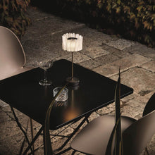 Load image into Gallery viewer, Accordeon Battery LED Table Lamp in Outdoor Area.