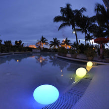 Load image into Gallery viewer, Flatball Floating Bluetooth Outdoor LED Lamp in Outside Area.