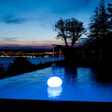 Load image into Gallery viewer, Flatball Floating Bluetooth Outdoor LED Lamp in Outside Area.
