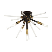 Load image into Gallery viewer, Spiked Flush Mount Ceiling Light in Painted Bronze / Natural Brushed Brass.