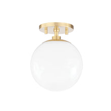 Load image into Gallery viewer, Stella 1-Light Semi-Flush Mount Ceiling Light in White and Brass.