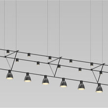 Load image into Gallery viewer, Suspenders® Triangle Truss Linear LED Suspension Light in Detail.