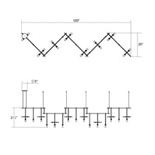 Load image into Gallery viewer, Suspenders® Zig Zag LED Pendant Light with Etched Chiclet Luminaires - line drawing.