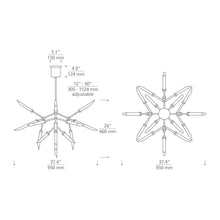 Load image into Gallery viewer, Spur LED Chandelier - line drawing.