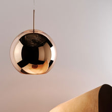 Load image into Gallery viewer, Copper Round LED Pendant Light in Detail.