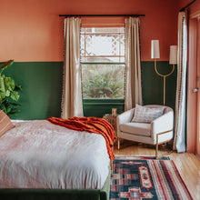 Load image into Gallery viewer, Vesper Shaded Floor Lamp in bedroom.