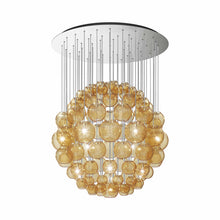 Load image into Gallery viewer, Oto Sp Sph Chandelier in Satin Nickel/Amber Striped.