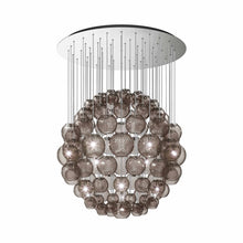 Load image into Gallery viewer, Oto Sp Sph Chandelier in Satin Nickel/Smoky Striped.