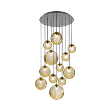 Load image into Gallery viewer, Puppet Multi Light Pendant Light in Amber Transparent/Matt Black (12-Light).