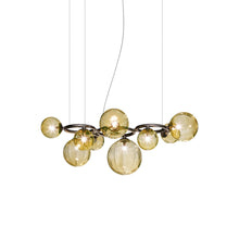 Load image into Gallery viewer, Puppet Ring Pendant Light in Matt Black Nickel/Amber Transparent(35-Inch/9-Light).