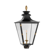 Load image into Gallery viewer, Albermarle Outdoor Gas Post Light in Matte Black and Brass.