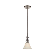 Load image into Gallery viewer, Boston Pendant Light in Antique Nickel/White Glass Desk.