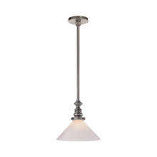 Load image into Gallery viewer, Boston Pendant Light in Antique Nickel/White Glass Slant.