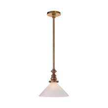 Load image into Gallery viewer, Boston Pendant Light in Hand-Rubbed Antique Brass/White Glass Slant.