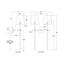 Load image into Gallery viewer, Bryant Tail Wall Light - line drawing.