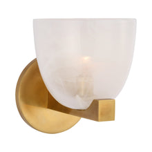 Load image into Gallery viewer, Carola LED Bath Wall Light in Hand-Rubbed Antique Brass/White Strie Glass.