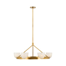 Load image into Gallery viewer, Carola LED Chandelier in Hand-Rubbed Antique Brass/White Strie Glass.