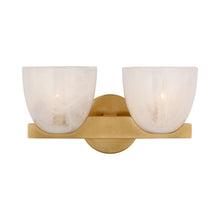 Load image into Gallery viewer, Carola LED Vanity Wall Light in Hand-Rubbed Antique Brass/White Strie Glass (2-Light).