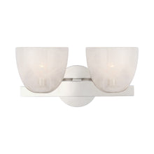 Load image into Gallery viewer, Carola LED Vanity Wall Light in Polished Nickel/White Strie Glass (2-Light).