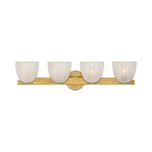 Load image into Gallery viewer, Carola LED Vanity Wall Light in Hand-Rubbed Antique Brass/White Strie Glass (4-Light).