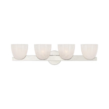 Load image into Gallery viewer, Carola LED Vanity Wall Light in Polished Nickel/White Strie Glass (4-Light).