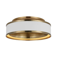 Load image into Gallery viewer, Connery LED Flush Mount Ceiling Light in Matte White and Antique-Burnished Brass (18-Inch).