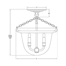 Load image into Gallery viewer, Country Bell Jar Semi Flush Mount Ceiling Light - line drawing.