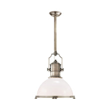 Load image into Gallery viewer, Country Industrial Pendant Light in Antique Nickel/White Glass (Large).