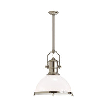 Load image into Gallery viewer, Country Industrial Pendant Light in Polished Nickel/White Glass (Large).