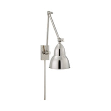 Load image into Gallery viewer, French Library Double Arm LED Wall Light in Polished Nickel.