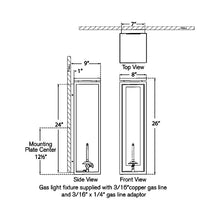 Load image into Gallery viewer, Fresno 3/4 Outdoor Gas Wall Light - line drawing.